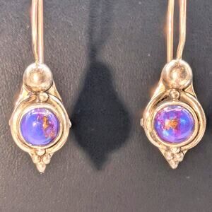 Purple Copper Turquoise 925 Sterling Silver Dangle Earrings